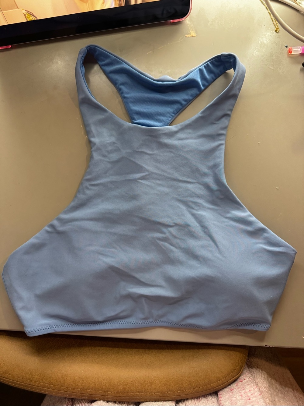aerie Light Blue High-Neck Racerback Sports Bralette